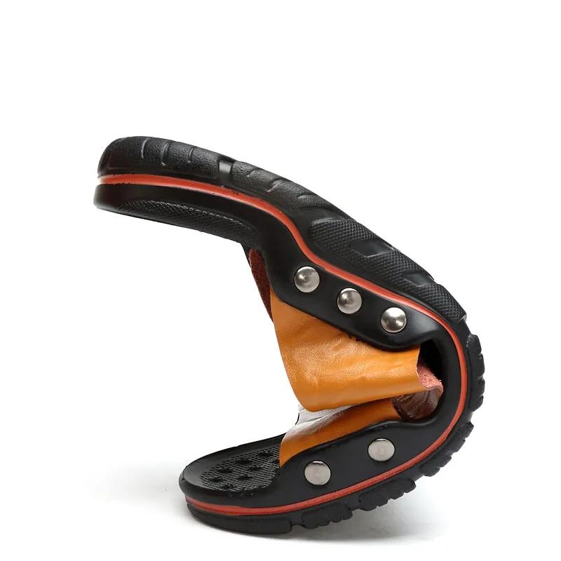 Summer Men's Sandals Leather Classic  Men Slippers Soft Black Slippers PU Leather Slippers Lightweight Slides for Men