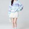 Ladies' Colorful Striped Knitted Cardigan Women's Round Neck Button Up Long Sleeved Sweater Autumn New Loose Casual Top