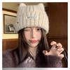 Autumn and Winter Women's Temperament Cat Ear Knitted Hat Korean Version Warmth Thick Pullover Hat Outdoor Riding Ear Protection Cute Trend