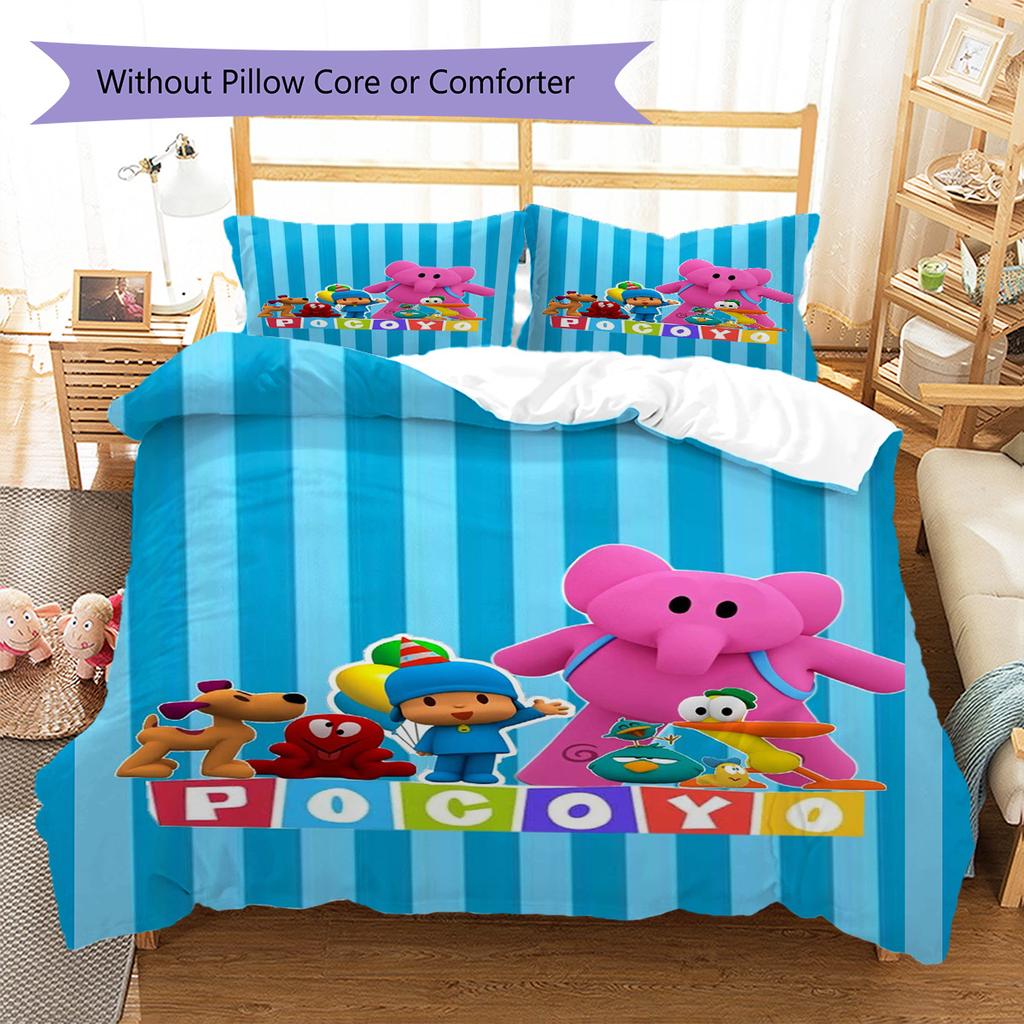 Pocoyo Cartoon Muster Bettwäsche Set Bettbezug Kissenbezug Heimdeko Geschenk (1 Bettbezug + 2 Kissenbezüge, ohne Füllung)