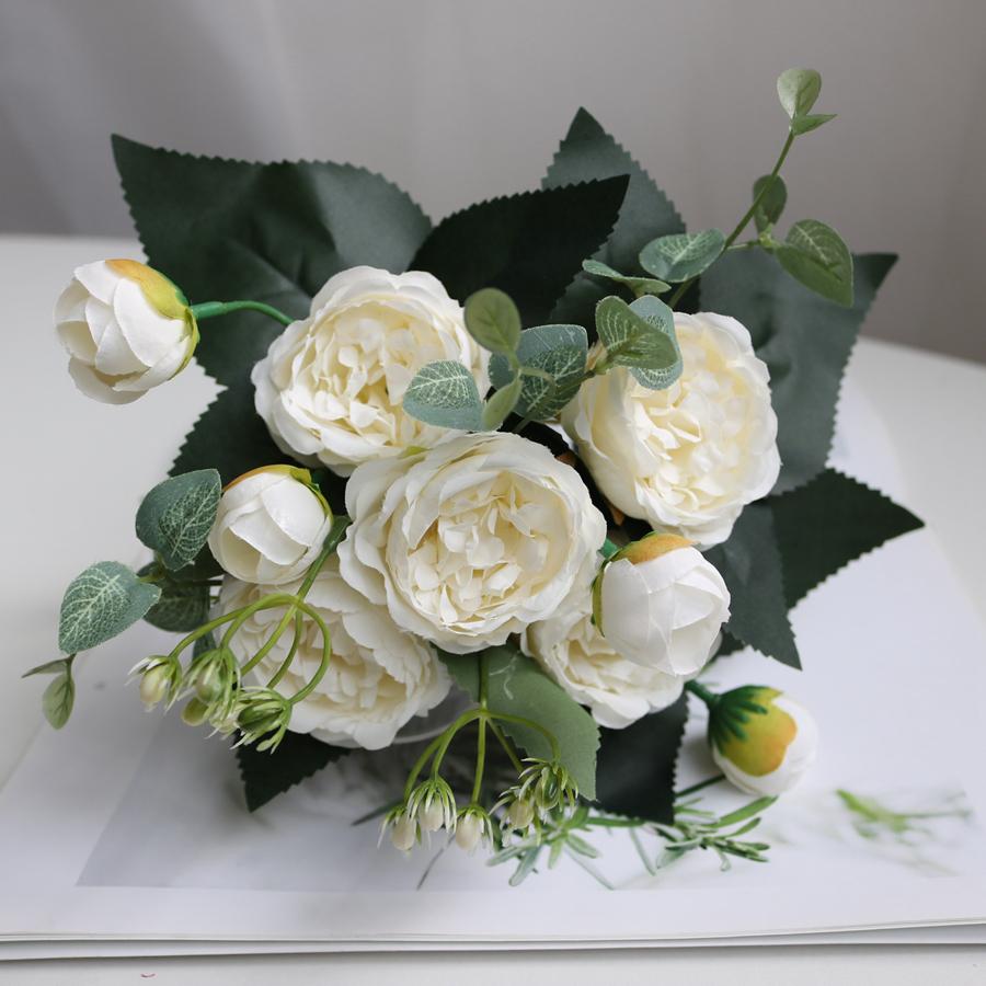 Silk Rose Artificial Flowers Peony Outdoor Garden Wedding Wreath Bridal Bouquet Valentine's Decora Home Room Table Gift box Prop