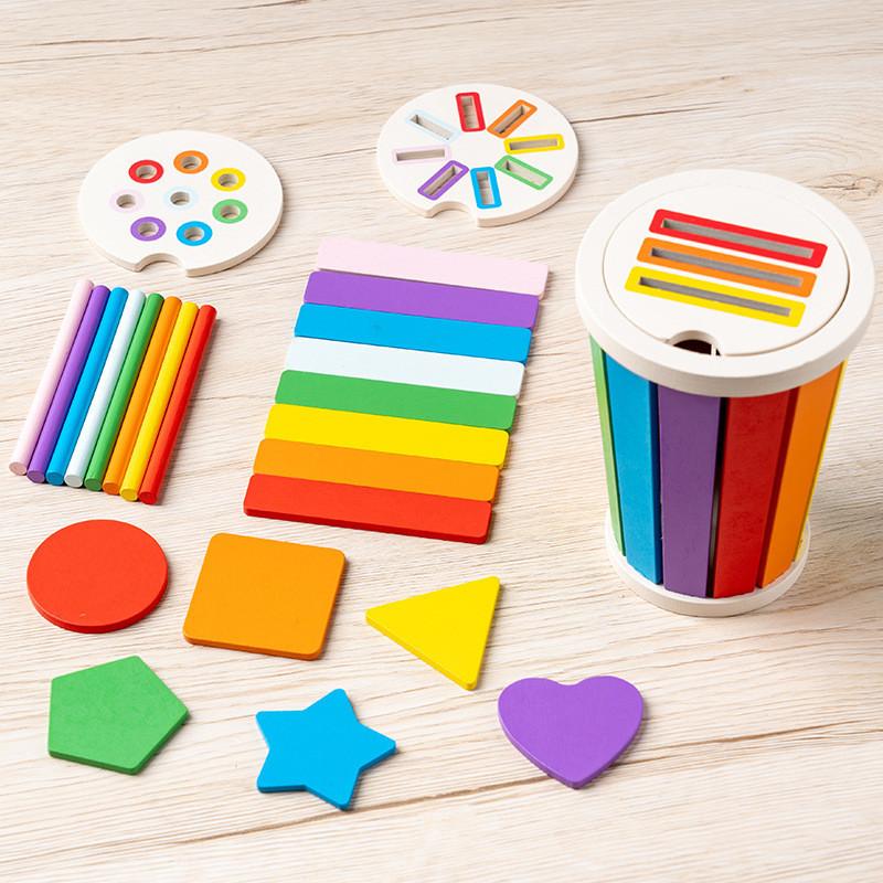 

Wooden Shape Sorting Bucket For Toddlers With Color Recognition For Early Learning Multicolor