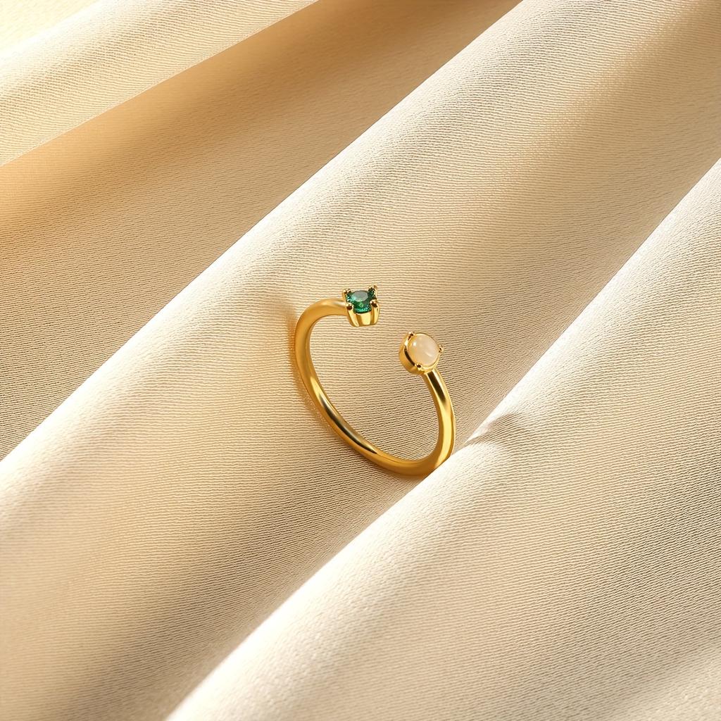 Fashion Colorful Cubic Zirconia Opening Rings For Women Girls Birthday Gold Color Jewelry Anillos Romantic Dainty Gift Bijoux