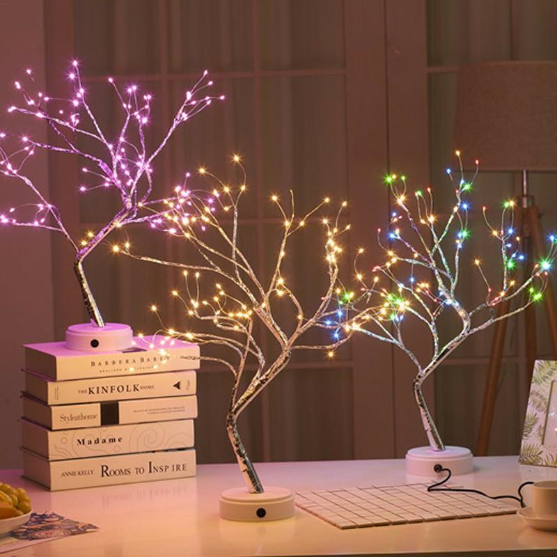1Pc LED Night Light Mini Christmas Tree Copper Wire Garland Lamp for Kids Home Bedroom Decoration Decor Fairy Light Holiday Lighting