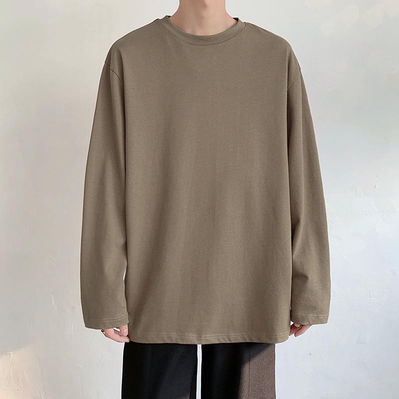 

Удобная универсальная футболка с длинными рукавами, мужская весенняя однотонная универсальная простая нижняя рубашка, молодежные свободные модели для пар, топы 5XL