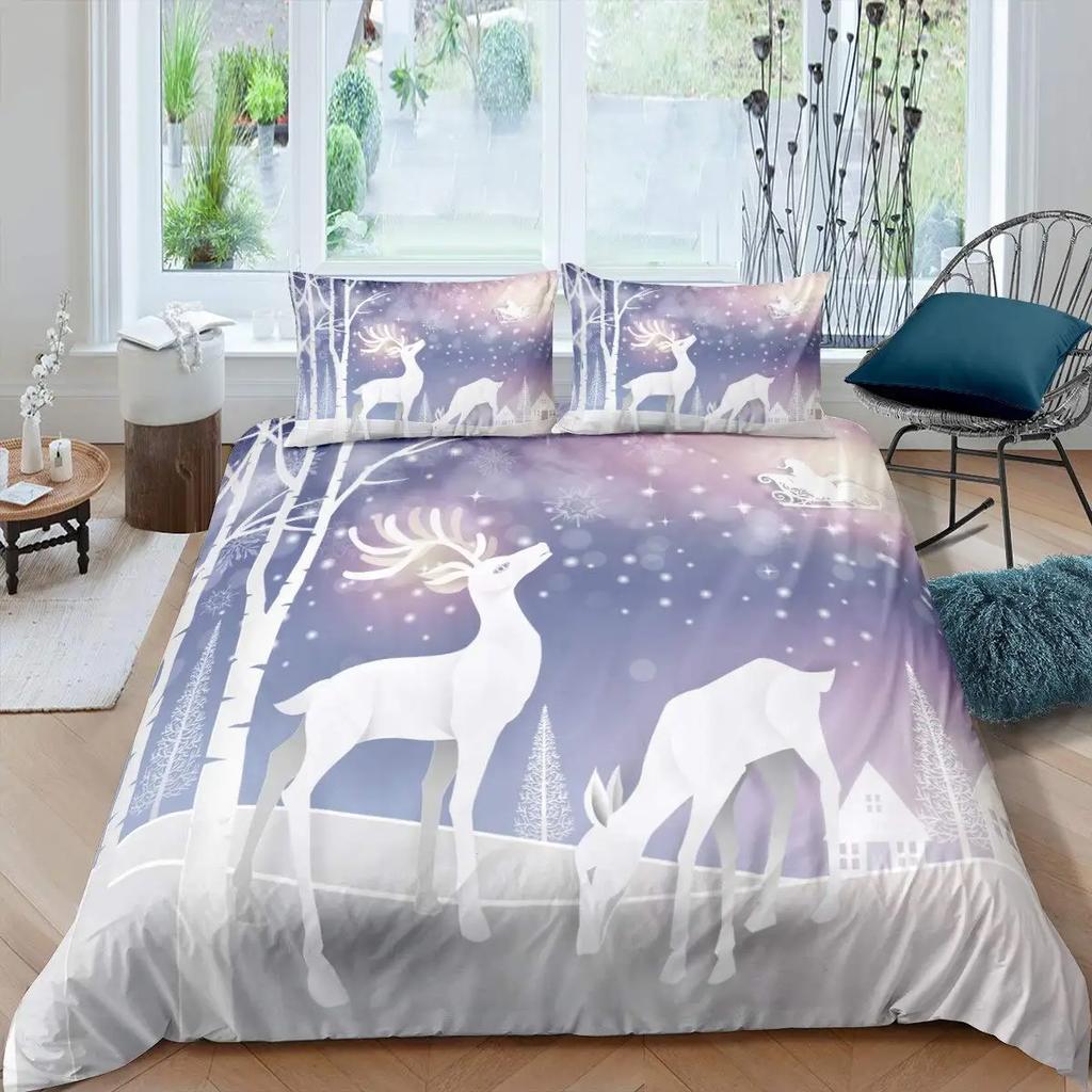 Teal Deer Duvet Cover Set Deer Antlers Bedding Sets Butterfly Safari Animals Comforter Cover Elk Wildlife Christmas Quilt Cover