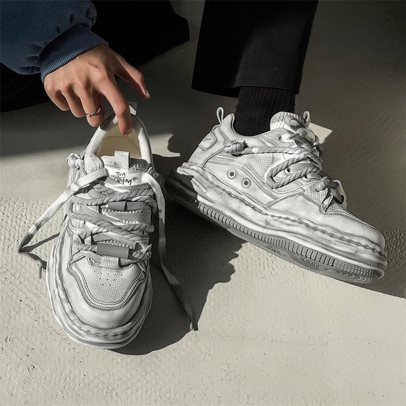 Women Shoes Men Vintage Y2K Dirty White Punk Hip-hop Skateboard Shoes Unisex Fashion Sneakers Couples Outdoor Sports Casual Shoe