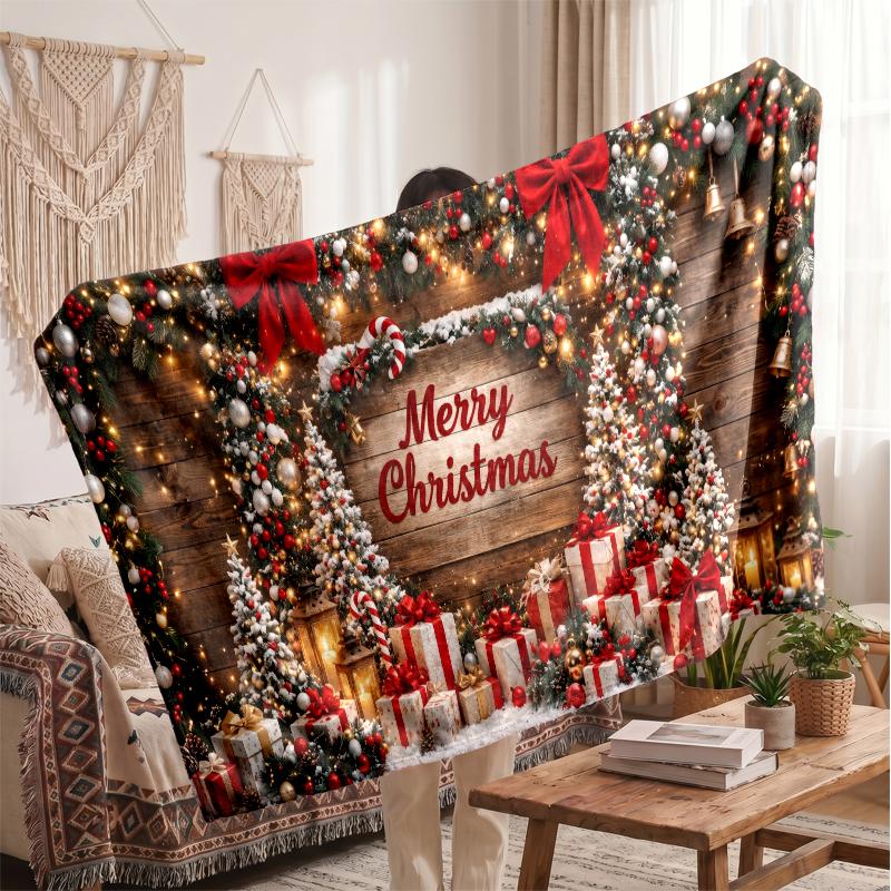 Christmas Flannel Throw Blanket Soft Warm Cozy For Sofa Bed Indoor Home Use Great Holiday Gift