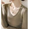 Solid color basic bottom top women's spring new U-neck slim-fitting long-sleeved T-shirt knitted sweater