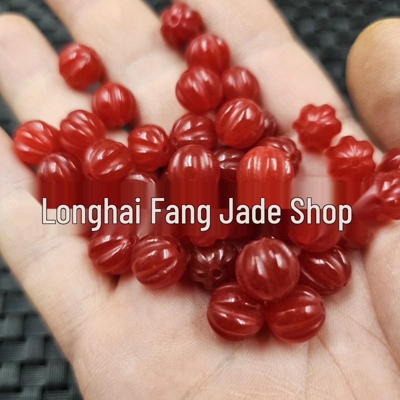 Red Quartzite Jade Round Bead Bracelet/Necklace - Chicken Blood Pumpkin Gemstone Accessory