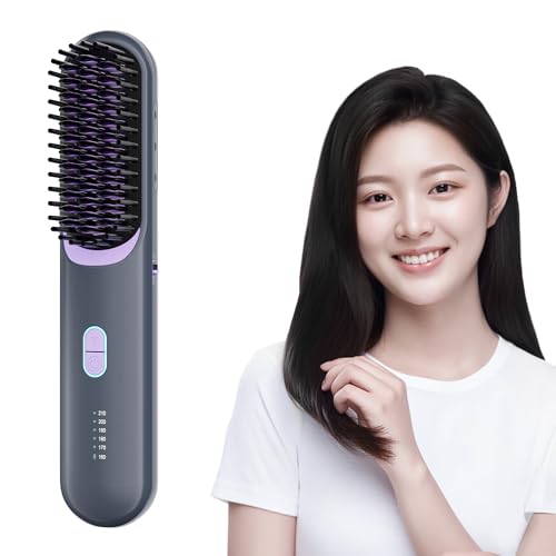 

Kiboer Cordless Heat Brush Iron, Plug-and-Play, Proprietary Plasma Ion Technology, Straightens, Curls, and Damages Hair, Temperature Memory Function,