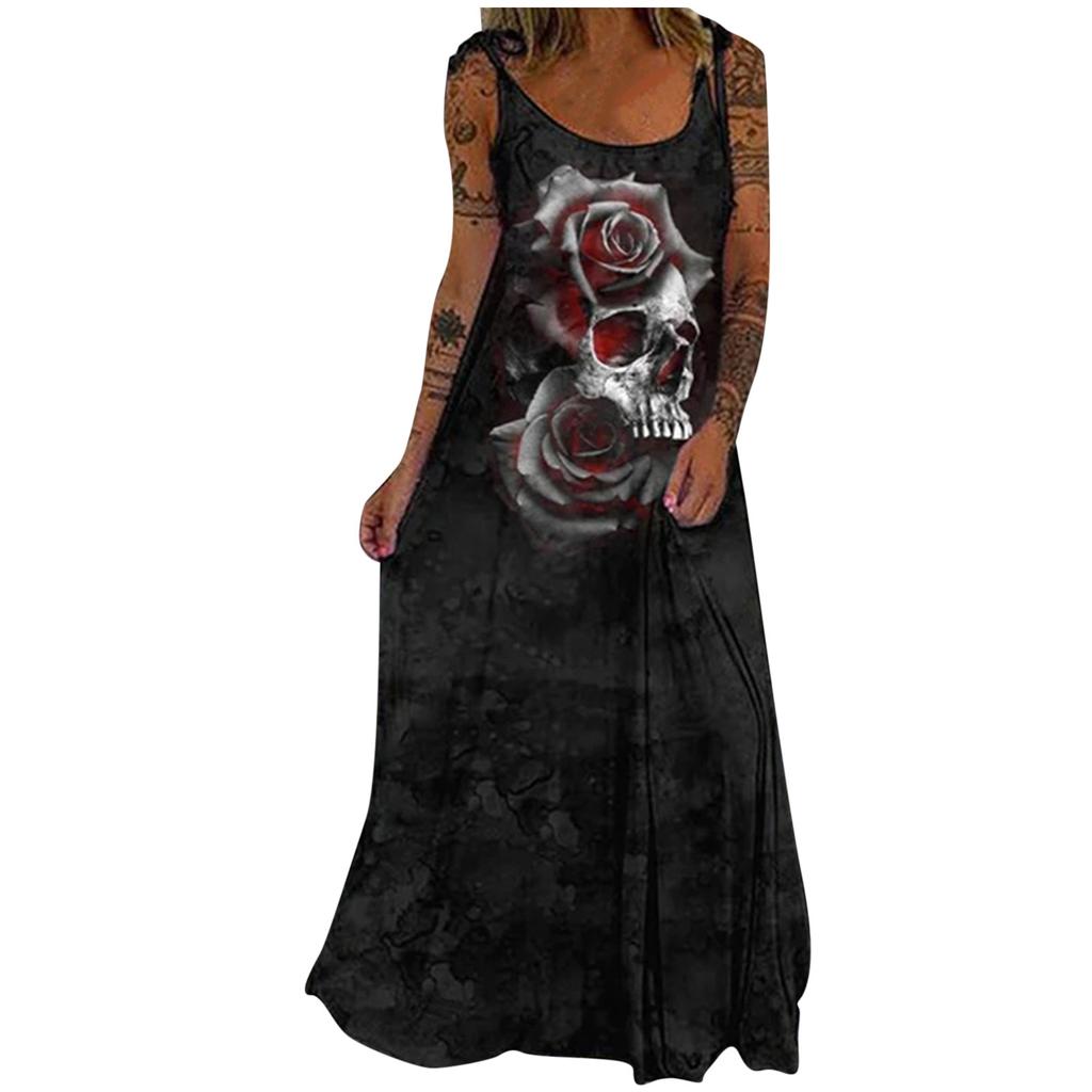 Women Fashion Halloween  Print Party Sleeveless Pullover Patry Dress