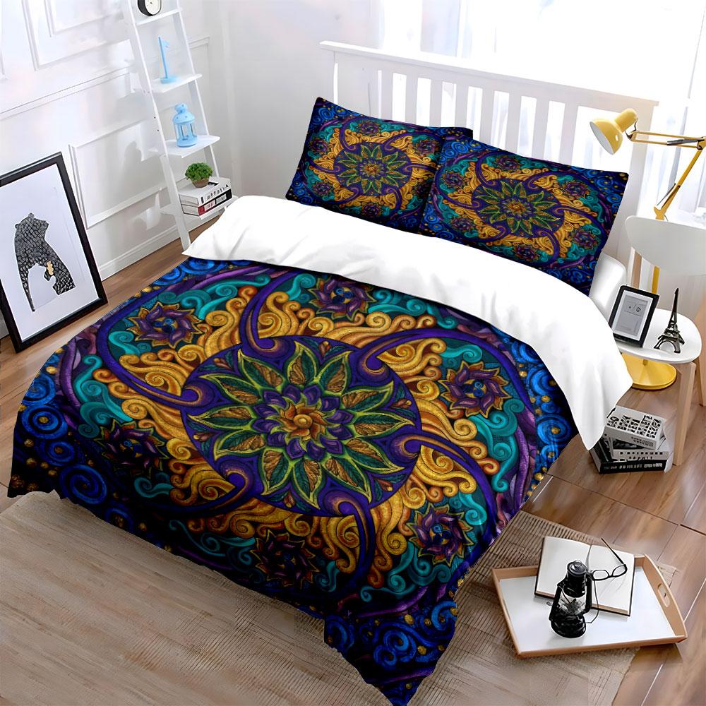 Mandala Design Bedding Set Soft Comfortable Duvet Cover Bedding Set Included 1*Duvet Cover & 2*Pillowcases, Gift