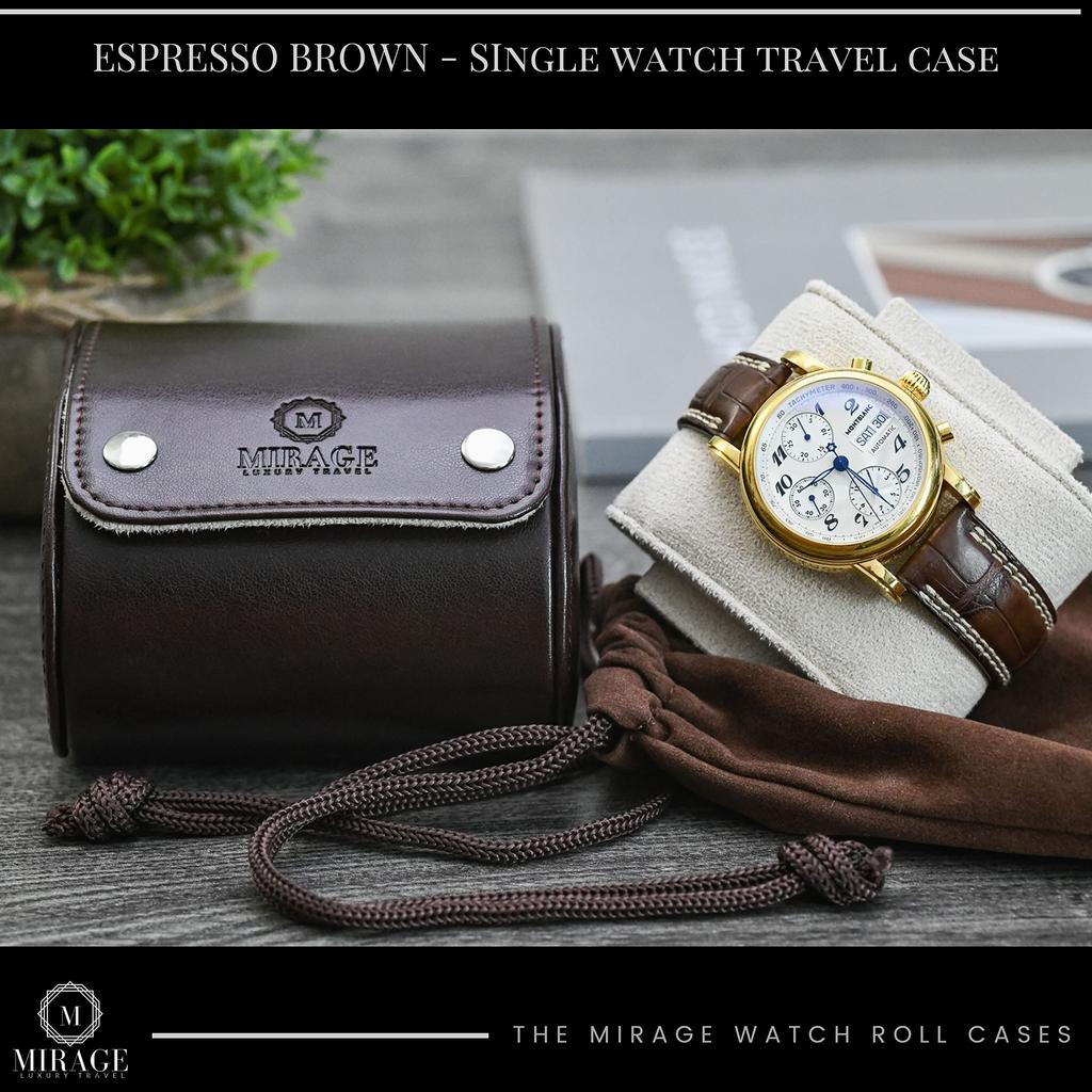 1 Watch Travel Case for Men Single Watch Case Storage Gift Idea Travel Accessory Espresso Mirage Watch Roll Cases Brown/Ivory - - - - Brown/Ivory -