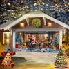 2D door curtain banner, Christmas garage door banner - Santa Claus and reindeer sleigh scene, gifts and garlands, polyester