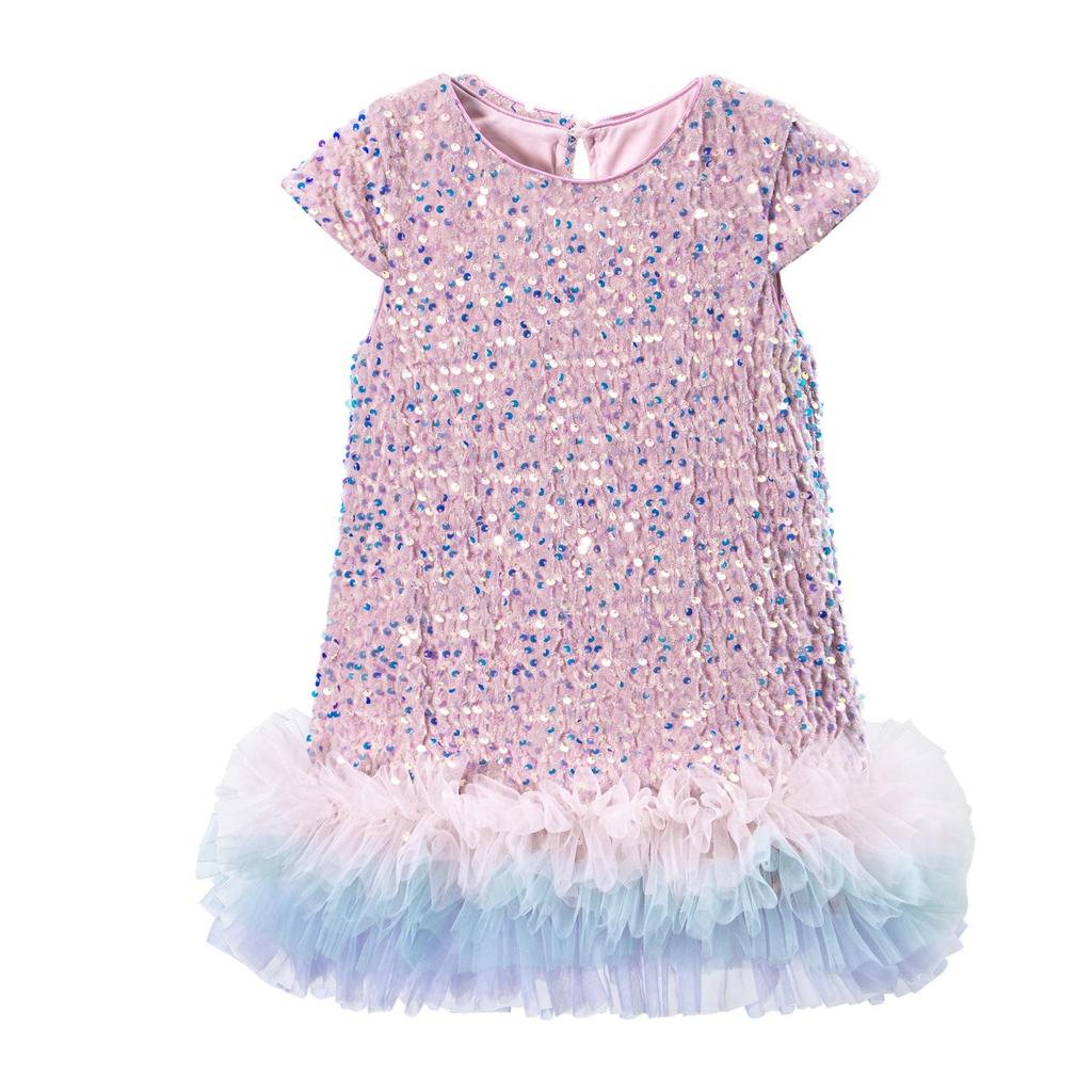 Girls' Sequin Princess Dress: 2025 Christmas Short-Sleeve Party Gown