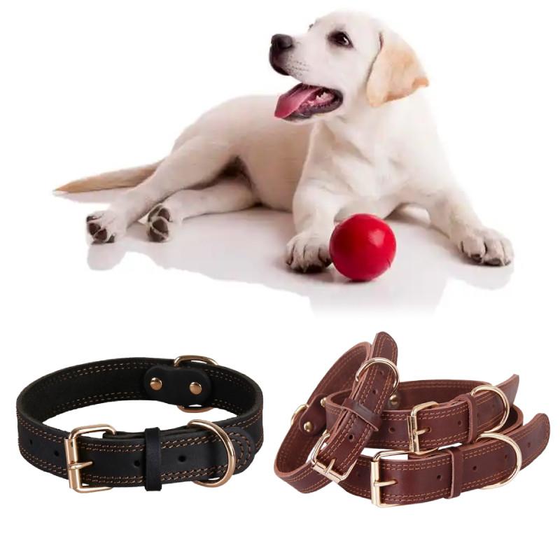 Leather Dog Collar With Vintage Copper Buckle For Medium Large Durable Dogs