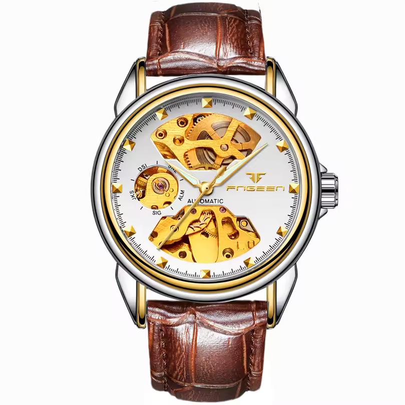 Top Luxury Golden Full Stainless Steel Men Aautomatic Mechanical Watch Business Hollow Men's Watches Waterproof Mechanical Gifts