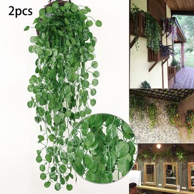 2pcs Set Plastic Silk Cloth Green Artificial Hanging Plants Home Outdoor 90cm