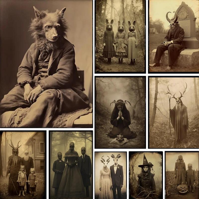 Dark Academia Art Grotesque Poster Prints Gothic Ghost Witch Monster Demon Devil Canvas Painting Wall Art Home Decor Unframed