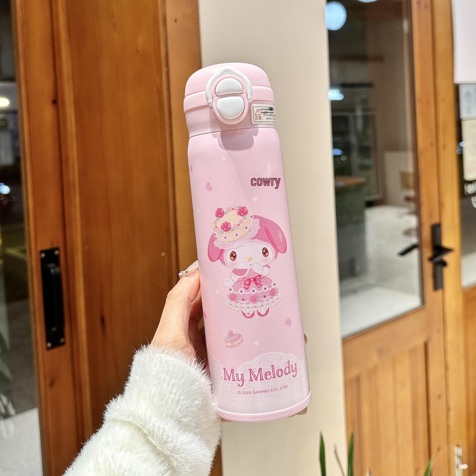 Детская двойная мультяшная бутылка для воды с трубочкой - Портативный и стильный термокружка из нержавеющей стали для школьников 500ml розовый