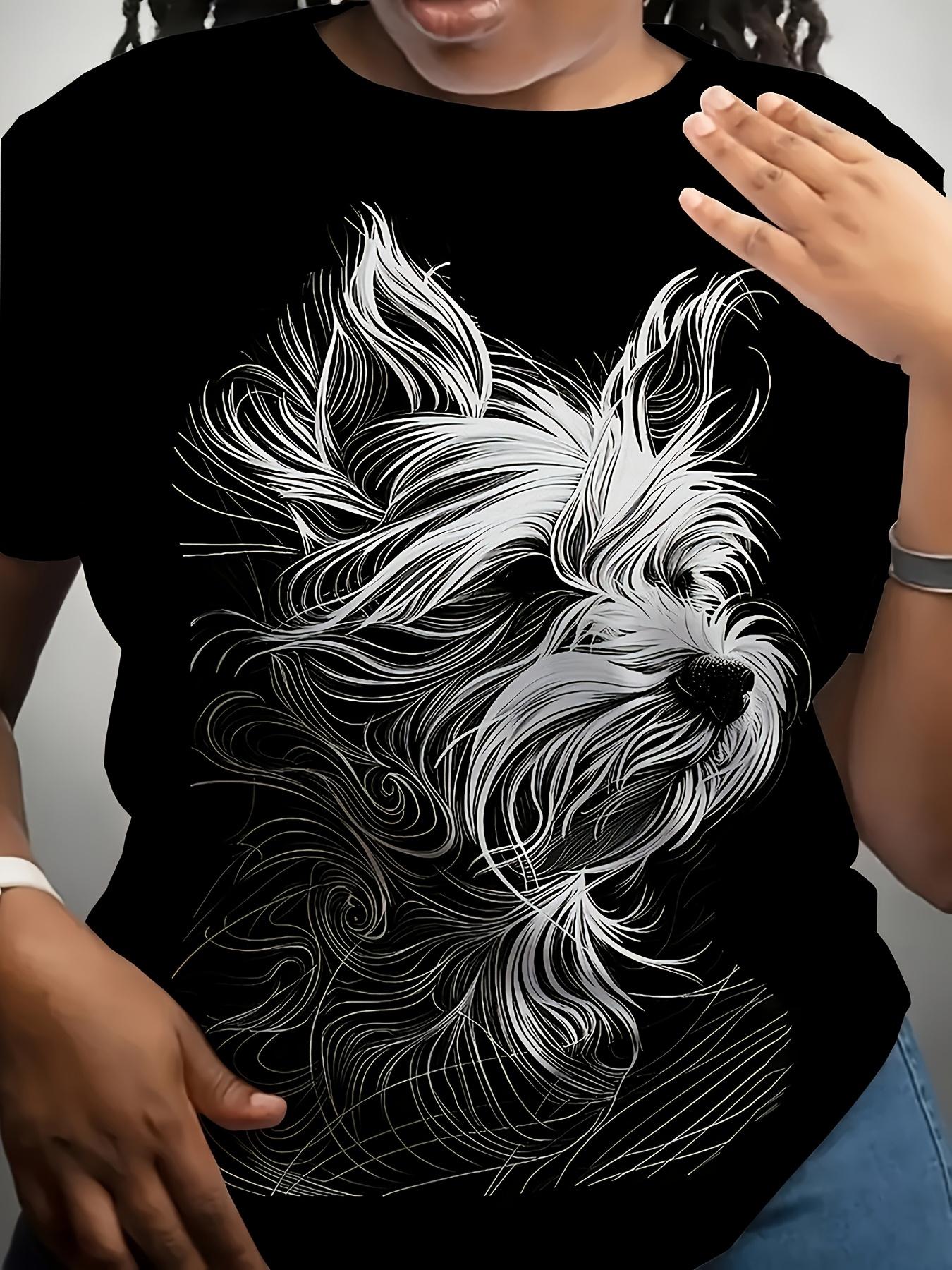 

[Print Design- Non-Realistic Texture] Women Hand-Painted Yorkshire Terrier Print Round Neck Short Sleeve T-Shirt. Easy Yet Charming And Soothing Vibe; S дубильная кора