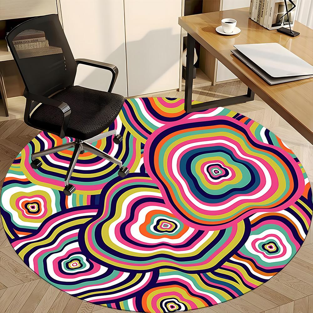 1pc Psychedelic Circles Office Round Area Rug, Indoor Mat Suitable ForOffice, Under Office Chairs Bedroom Living Room Home Decor, Room Deco Q065