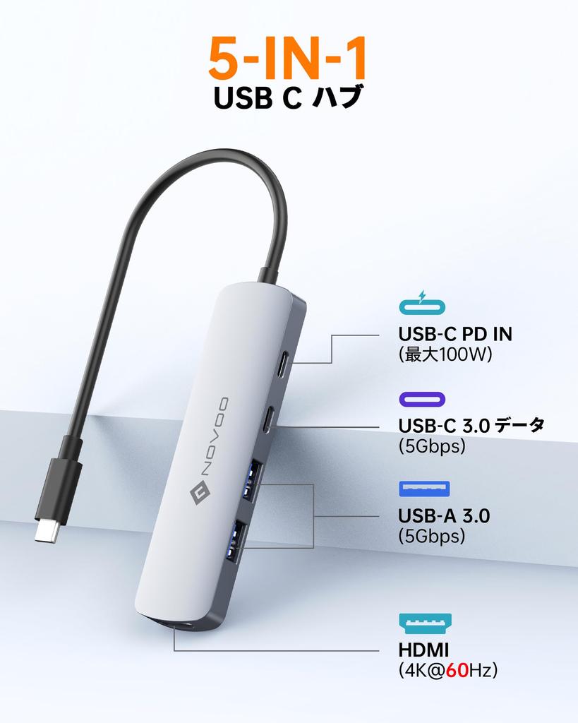 NOVOO HDMI Hub Type C-adapter 5 Gbps Ultra High Speed ​​Transfer PD100W Rask USB C-konverteringsadapter MacBook Pro M1 M2 Rog Dell Galaxy Xperia iPhone av