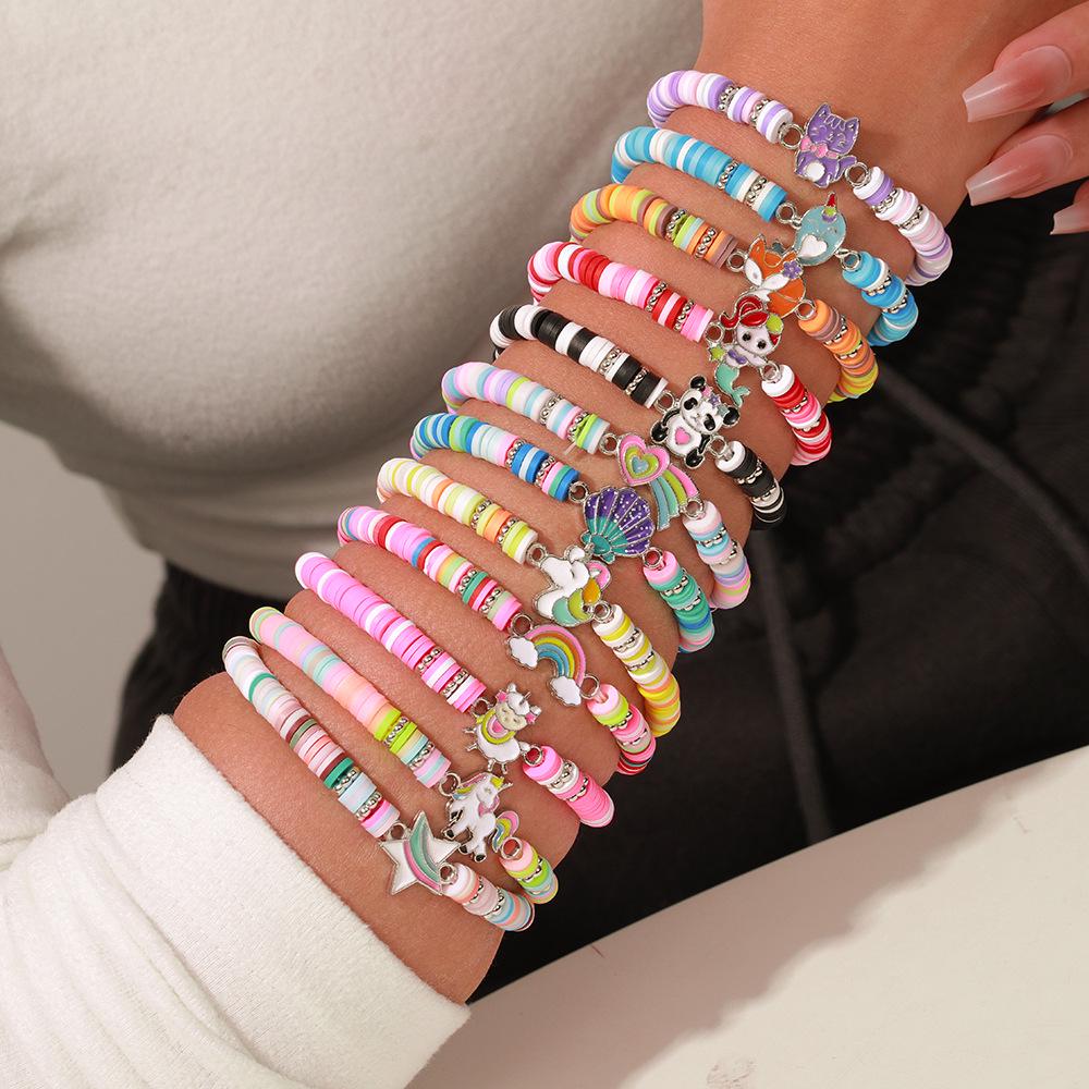 Rainbow Bead Bracelet Set: Colorful Kitten & Puppy Charms with Butterfly Accent - Perfect Gift for Best Friends, Women & Girls.