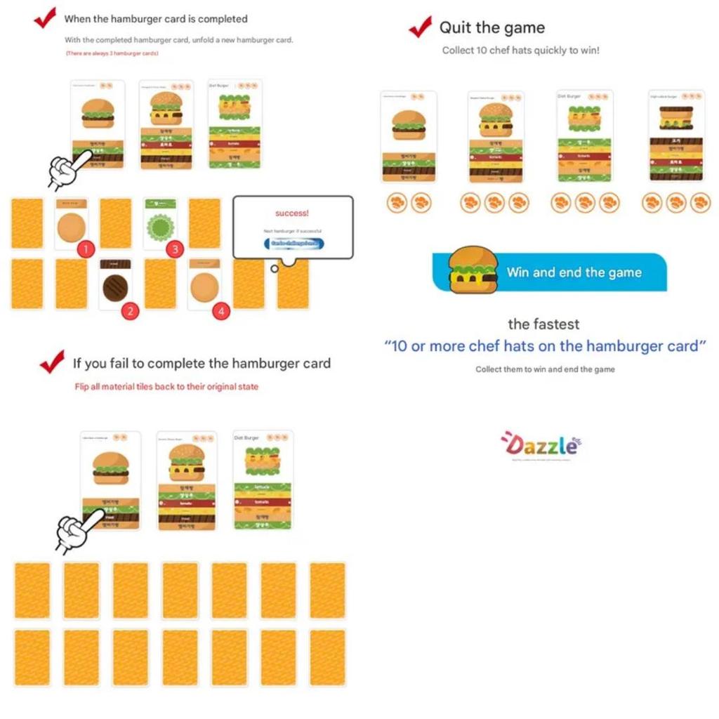 DazzleEdu Stack Burger Board Game, Mixed Colors, 1 Pack