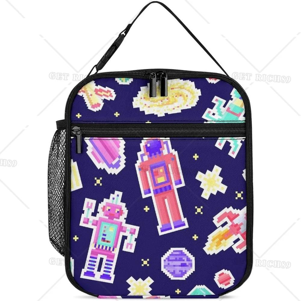 

Космическая забавная сумка для обеда в виде астронавта для мужчин, женщин, детей, работы, путешествий, пикника, красочный робот, многоразовый портативный ланч-бокс, изолированная сумка 26x21x11CM чёрный