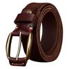 Retro Fashion Trend Versatile Copper Buckle Genuine Leather Belt Men'S First Layer Cowhide Old Pleated Jeans Belt Men'S