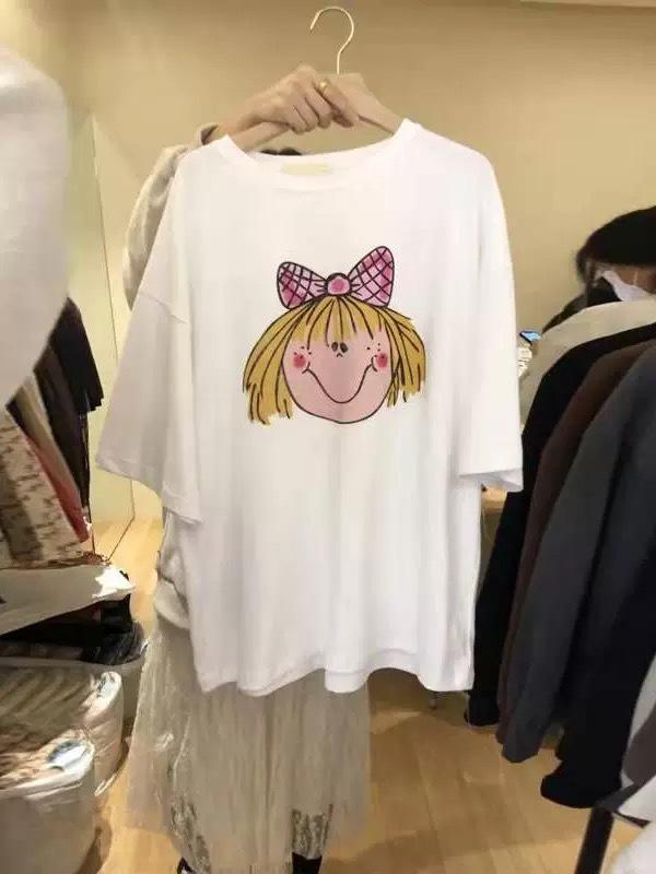 

Korean Plus Size Cute Cartoon Girl Print Cotton Loose Short Sleeve T-shirt XL белый