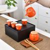 Creative ceramic travel tea set cover, cover bowl, cool pot, one pot, four cups, tea tray storage bag, business gift.