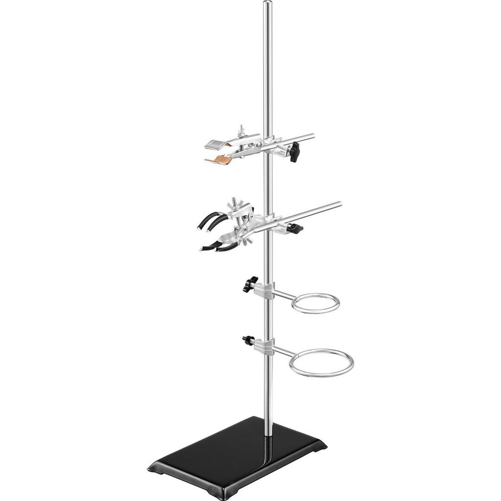 Lab Stand Support, Laboratory Retort Support Stand 2 Sets, Steel Lab Stand 23.6" Rod and 8.3" X 5.3" Cast Iron Base, Includes Flask Clamps, Burette