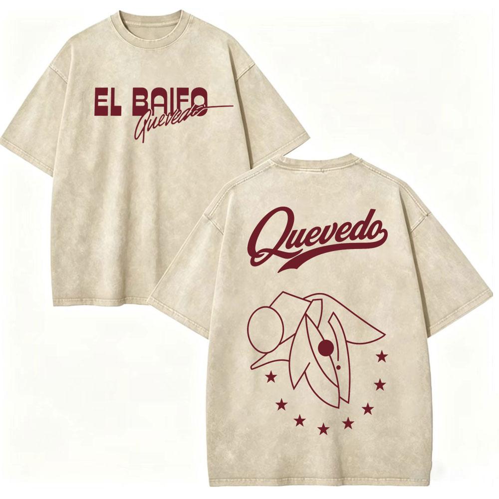 Vintage Washed Quevedo 2026 New Album El Baifo Tshirt High Street Fashion Trend Tshirts Men Women Casual Loose Cotton T Shirt