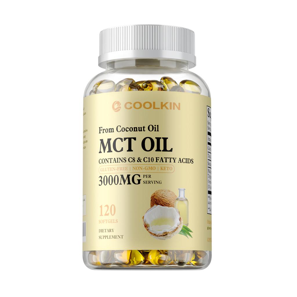 Coolkin Capsule di Olio MCT Puro, 3000 mg per porzione, carburante per il cervello, aumenta l'energia e aiuta nella gestione del peso.