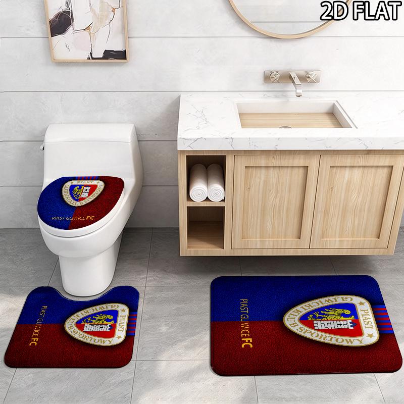 3pcs Piast Gliwice Pattern Flannel Nonslip Absorbent Washable Decorative Bathroom Home Toilet Seat Cover Mat