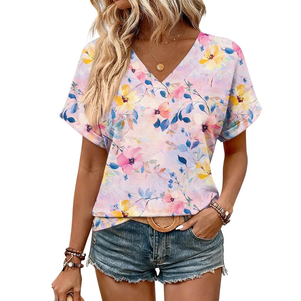Womens Summer Tops  Short Sleeve V Neck Shirts Casual Dressy  Summer Blouses Tunic Top