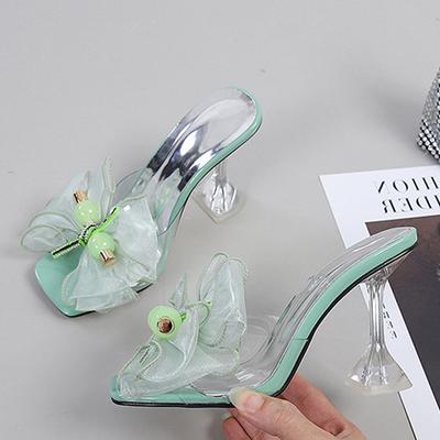 Liyke Transparent Slippers For Women Summer Fashion Green Butterfly -Knot Designer Sandals Clear Heels Size 46 Female Shoes