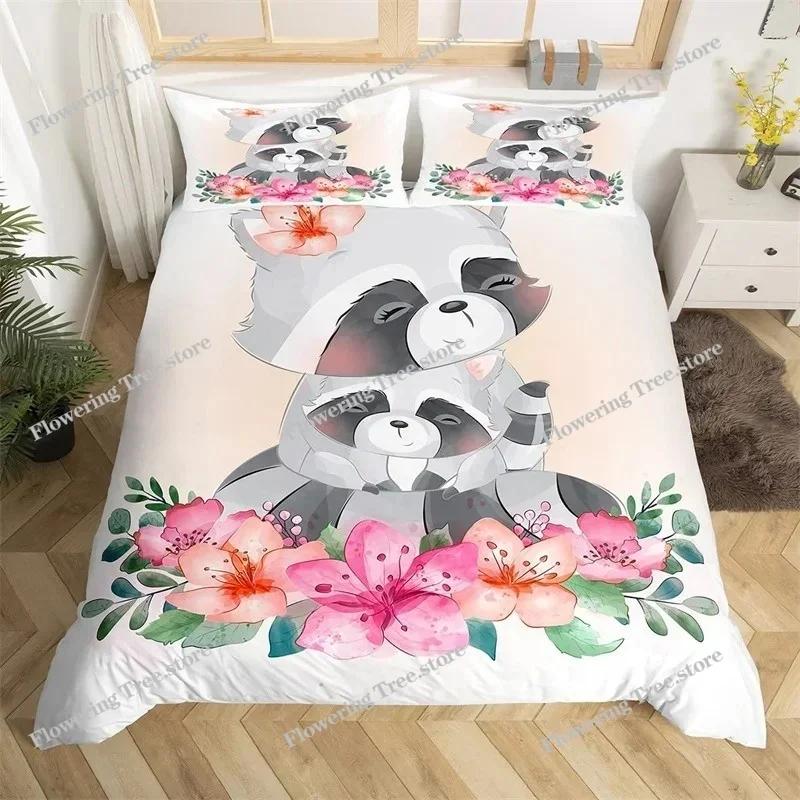 Lovely Baby Elephant Flowers Duvet Cover Set Cute Cartoon Animals Bedding Set Giraffe Quilt Cover Twin Full For Girls Boys Gift