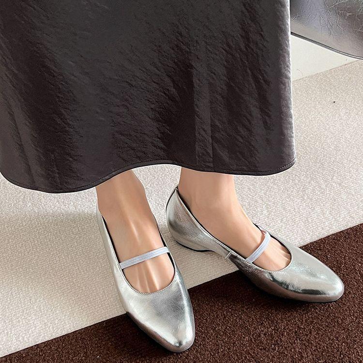 

inner height increase, inner and outer full leather Mary Jane temperament single shoes 2025 spring new one-word belt leather women s shoes do not fall 39 серебряный