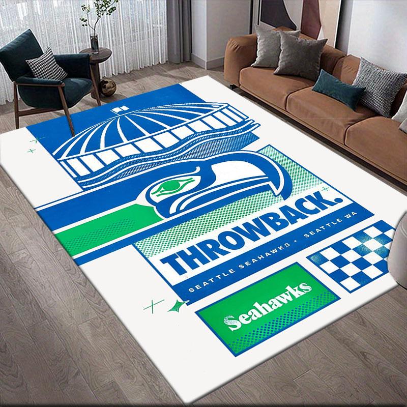 SEA Seahawks Flannel Printed Carpet, Home Sofa Decoration for Living Room & Bedroom, Non‑Slip Play Flannel Floor Mat for Game Room