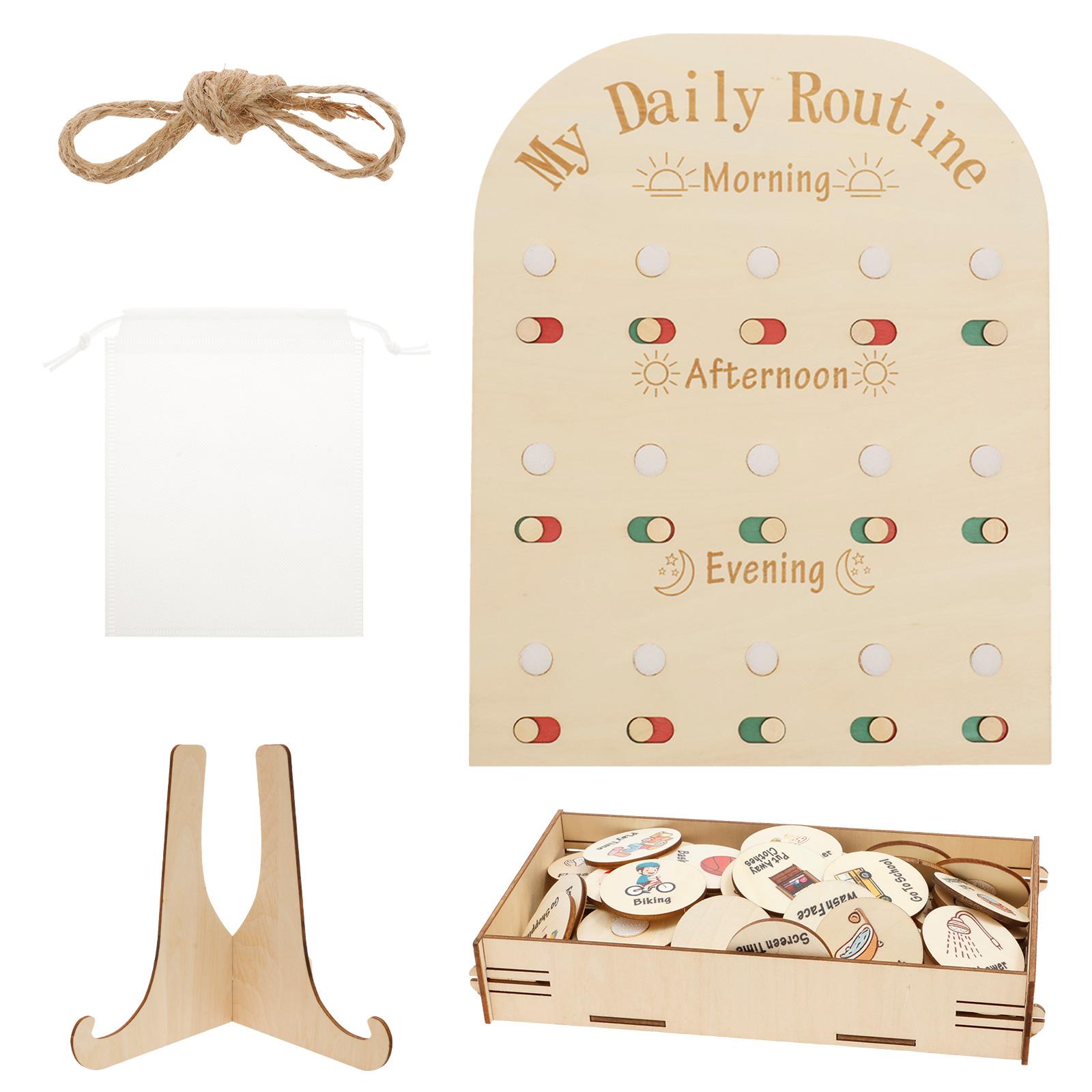 1Set Wood Daily Routine Chart Time Management Kid Visual Schedule Slide Change Wooden Chore Chart Exercise Learning for Children