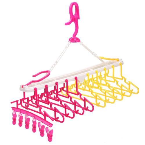 Shangjin Kids' 10-Hanger Laundry Rack, Detachable and Foldable, Free-Grip Clothes Hanger, Red & Yellow