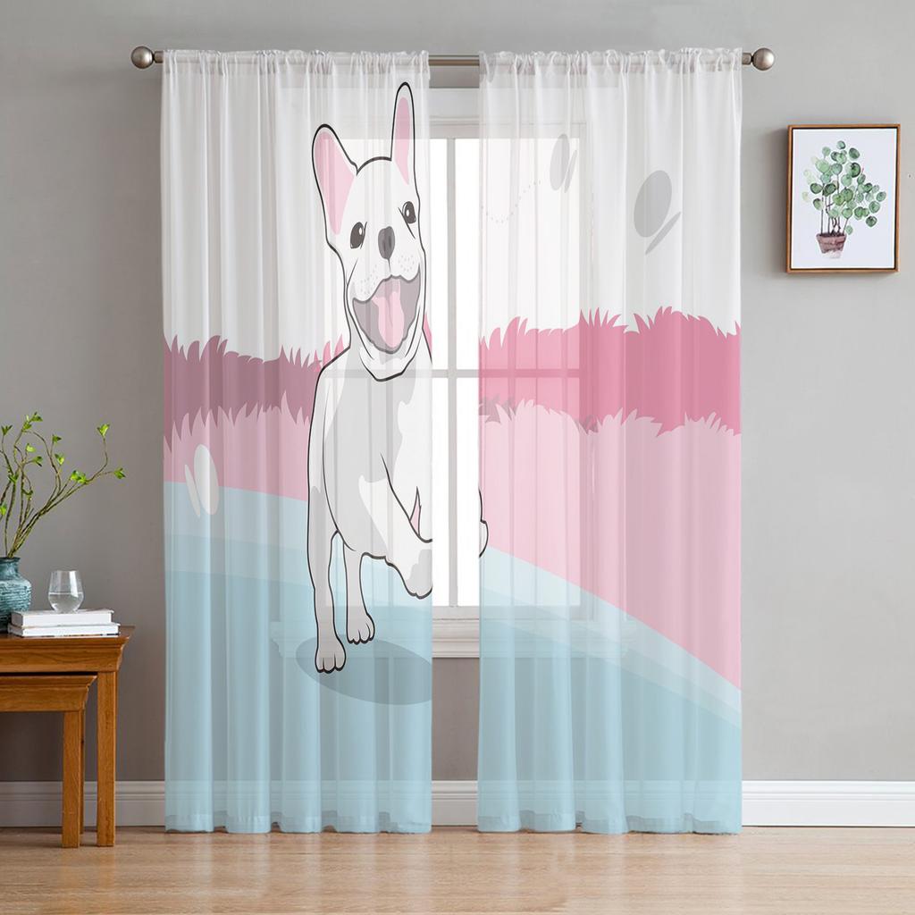 Bulldogge Collie Tier Haustier Hund Chiffon durchsichtige Vorhänge für Wohnzimmer Schlafzimmer Heimdekoration Fenster Voile Tüll Vorhang Vorhänge