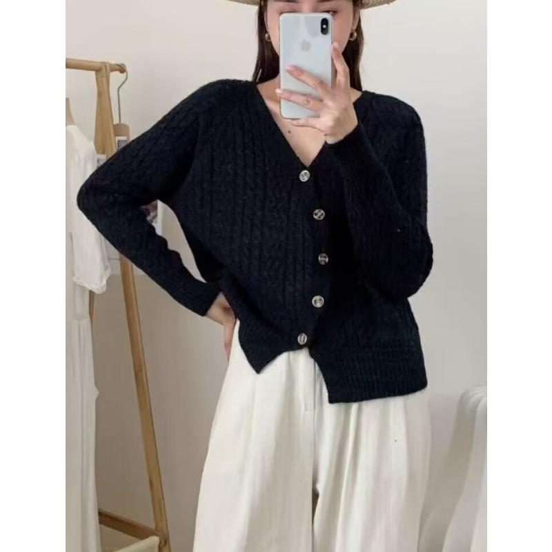 Autumn and Winter New Knitted Cardigan Women's Coat Twist Design Sense Retro Versatile Short Irregular Sweater Trend