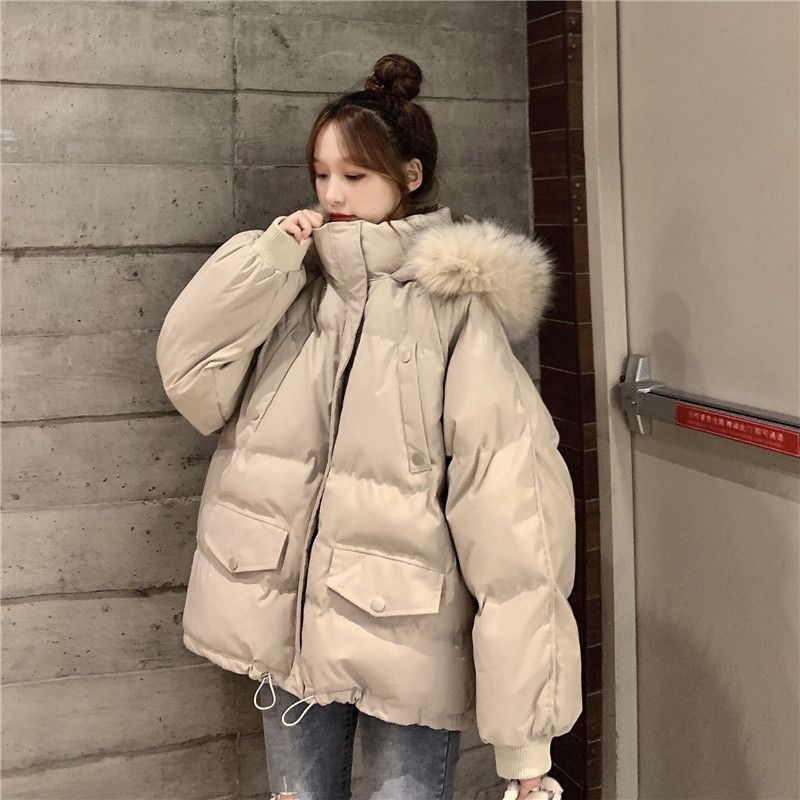 

Короткая зимняя корейская версия свободного утолщенного студенческого хлопкового пальто с большим меховым воротником, куртка для хлеба XXL белый