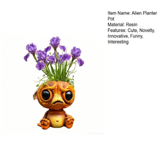 Cute Alien Garden Statue Novelty Alien Sculpture Planter Pot Decorative Resin Alien Ornament for Indoor Outdoor Patio Lawn Yard Tabletop Decor