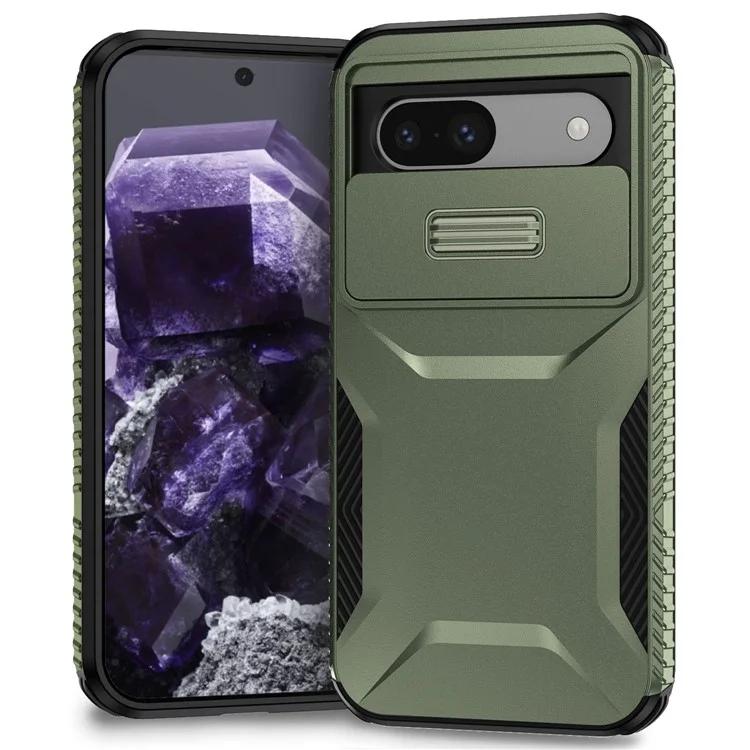 

For Google Pixel 8a Case TPU+PC Phone Cover with Slide Lens Lid - Green